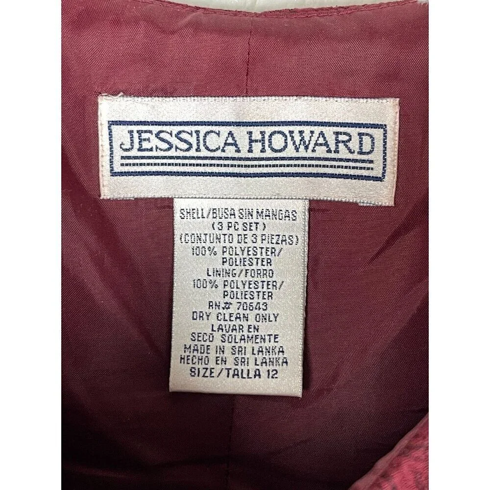 Jessica Howard 12 2 Piece Jacket & Top Maroon Paisley Textured Mother of Bride